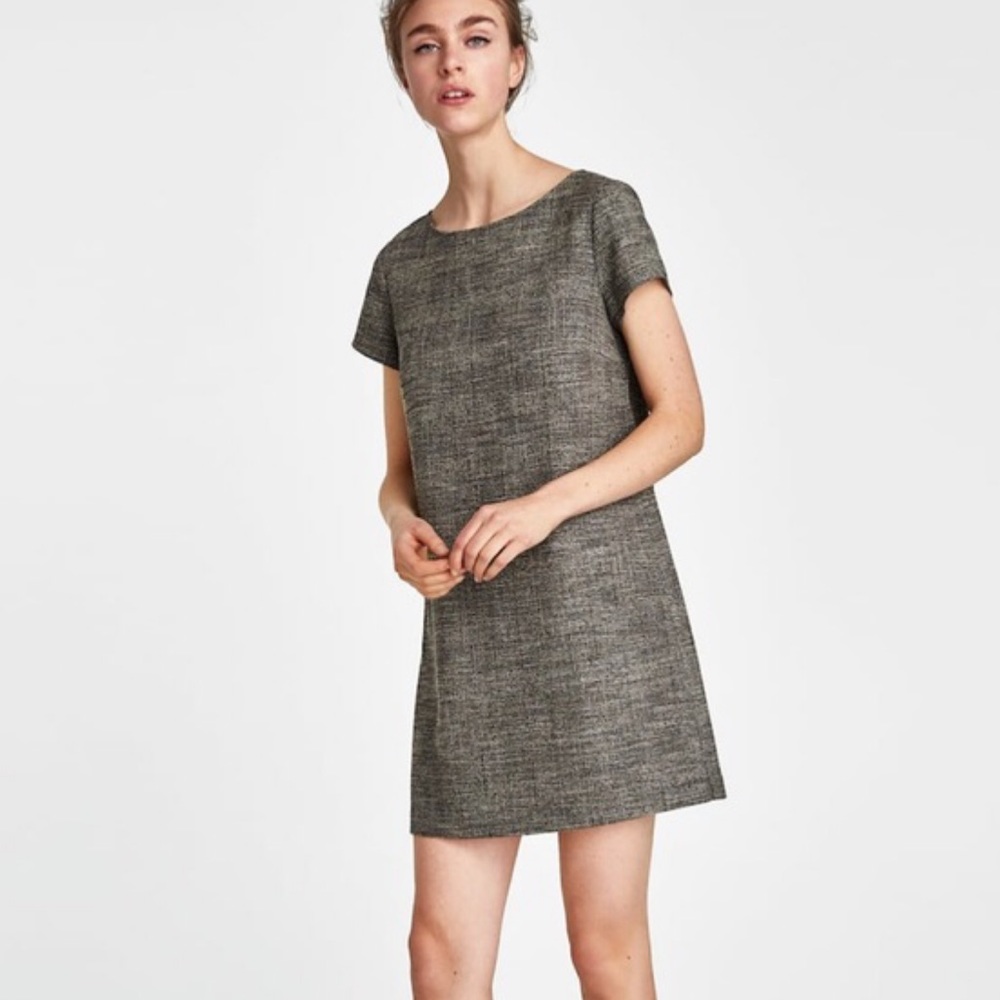 Zara Woman Gray Plaid Check Shift Mini Dress